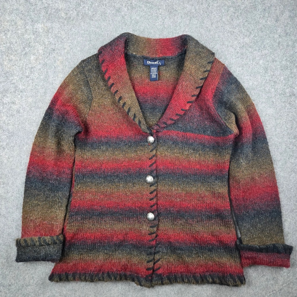 Denim & Co Cardigan Sweater Womens Medium Multi Color Mohair Alpaca Boho Western